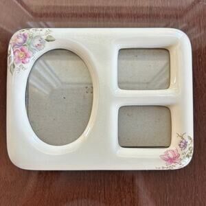 Vintage 1983 Terragrafics Triple Ceramic Floral Photo Frame – Cottagecore Decor